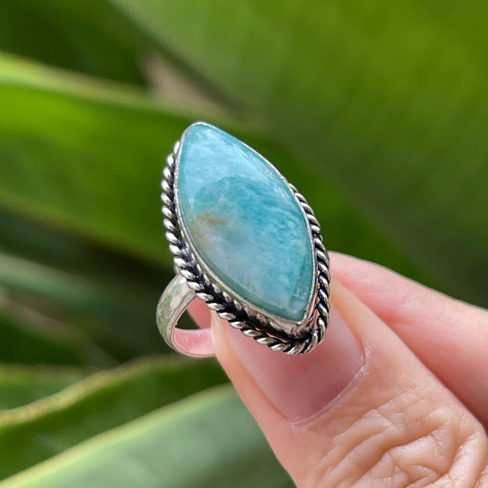Natural Amazonite Solid Sterling Silver Size 7.0 … - image 7